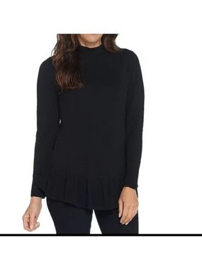 Isaac Mizrahi Live Mock Neck Long Sleeve Black Peplum Top Size Small